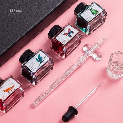 China Office Ink Glass Fairy Colored Crystal Dipping Pen Ink Set Sky Pen Gold Starry Powder Lettering Color Ink Gift Box For Students for sale