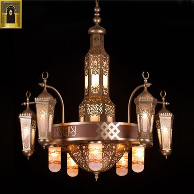 China Zhongshan Factory Hotel Gold Glass Iron Glass Decorative Pendant Light Arab Muslim Islamic Cafe Mosque Chandelier for sale