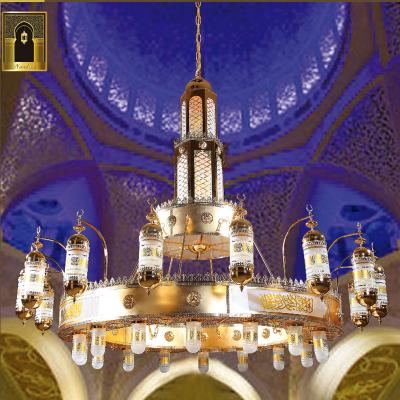 China Hotel Size Exquisite Design Industrial Custom Printed Gold Mosque Antique Chandelier For Churches for sale