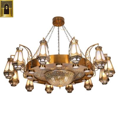 China Iron+acrylic Zhongshan Factory Arabic Iron Turkish Lamp,Gold Antique Brass Islamic Moroccan Chandelier for Muslims for sale