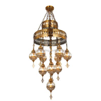 China Turkish Style 10 Large Iron Glass Ball Living Room Decoration Pendant Light for sale