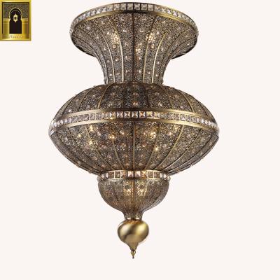 China Hot Selling Moroccan Iron+crystal Crystal Iron Nest Fabric Vintage Gold Decorative Antique Brass Bedroom Ceiling Lamp in Dubai for sale