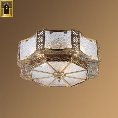 China Vintage e27 gold arabic moroccan industrial style glass ceiling light antique brass decorative lamp for sale