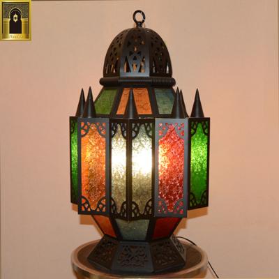 China Custom Wrought Iron Printed Decorative Arabic Shade Mosque Handmade Turkish Mosaic Lantern Hanging lgiht Arabic Table Lamp for sale