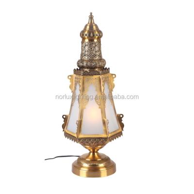 China Traditional Arabic Style Antique Brass Moroccan Hotel Mosque Decoration Lights Muslim Islamic Table Lamp for sale