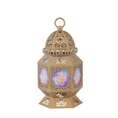 China Restaurant Ramadan Lantern Decoration Wrought Iron Arabic Candle Holder for sale