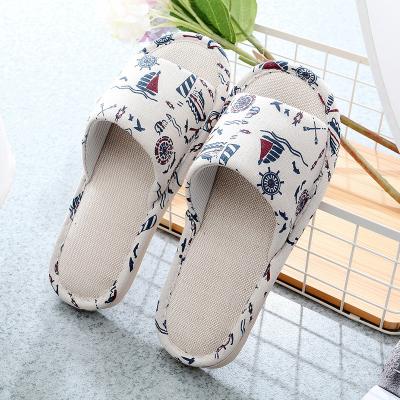 China Men's And Women's Cartoon Cloth Household Canvas Print Non-slip Breathable Slippers Cotton Home Slippers Sweat-absorbent for sale