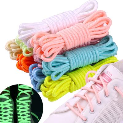 China 4mm flat round luminous laces glowing in the night shoe laces popular party fun laces 100/120/150cm for sale