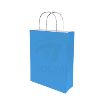 China Recycled Materials Bag Powder Packaging Logo Printed Kraft Shopping Paper Bag With Black Ribbon Handle for sale