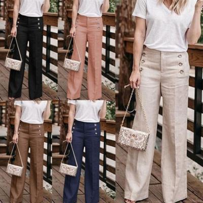 China Moq Breathable Fashion New Style Autumn Solid Color Buttons Casual Wide-leg Pants Women Bottoms for sale