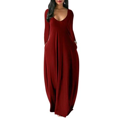 China Wholesale New Style Anti-Wrinkle Fashion Solid Long Sleeve Casual Dress Women Maxis Dress for sale