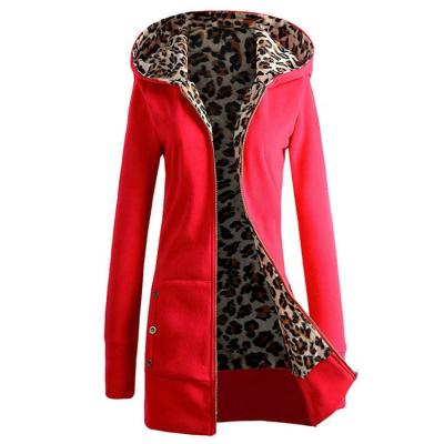 China New Product Sale D2309 Winter Leopard Long Sleeve Hoodie Casual High Quality Warm Breathable Straight Women Coat for sale