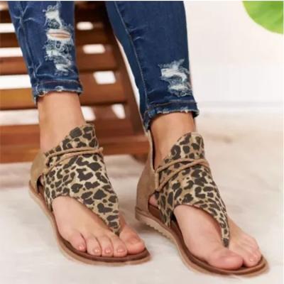 China Latest Fashion Ladies Summer Beach Flat Snake Shoes Brown Leopard Print Flat Sandals for sale