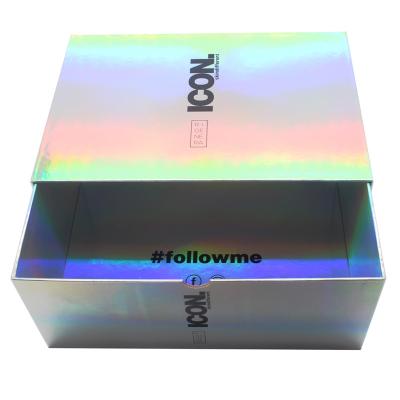 China Recyclable Wholesale Holographic Paper Box For Perfume Panel Cosmetics Rigid Drawer Box for sale