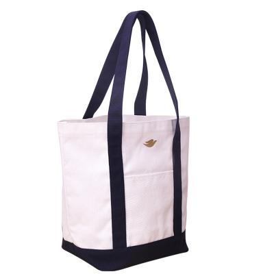 China Beach Cotton Canvas Tote Bag Durable Daily Essential Heavy Duty Shoulder Bag With External Pocket And Zipper Closure for sale