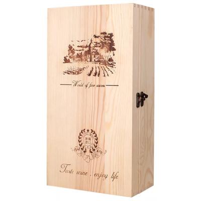 China Recyclable Wooden Box Wine Bottle Holder Packaging 2 Bottle 1Bottle Wooden Wine Box for sale