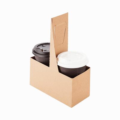 China High Quality Biodegradable Corrugated Box Coffee Cup Holder 2 Cup Milk Box Packaging Carrier Rack With Handle for sale