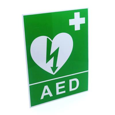 China AED Training Customized Plastic CPR Medical Safety Emergency Defibrillator AED Sign for sale