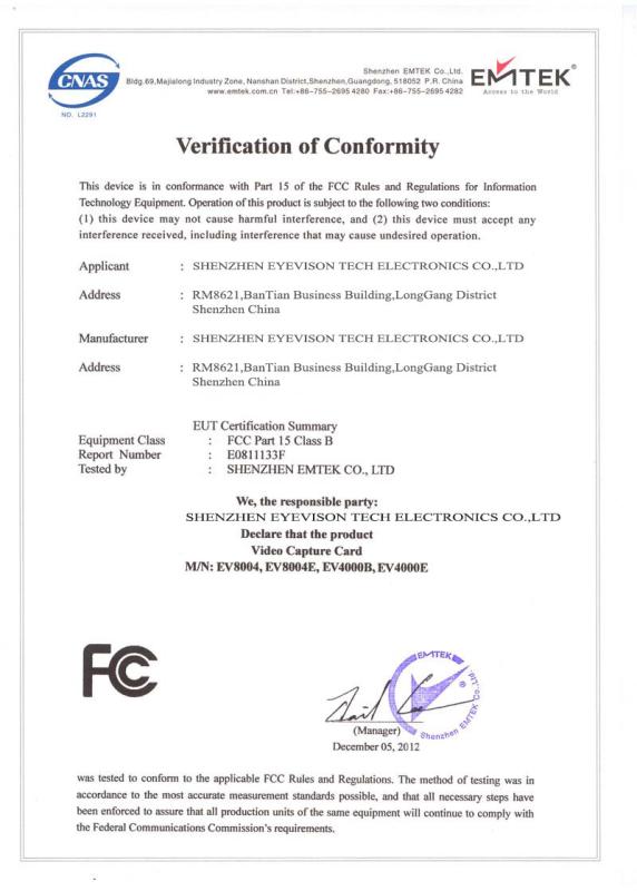 FCC - Shenzhen Eyevisontech Electronics Co., Ltd. 