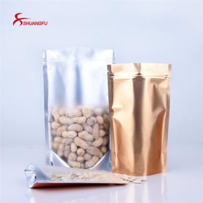 China Moisture Proof Food Packaging Bags Hot Sale Translucent Front Silver Back Aluminum Coating Gold PE Plastic Food Printing Package Accept for sale