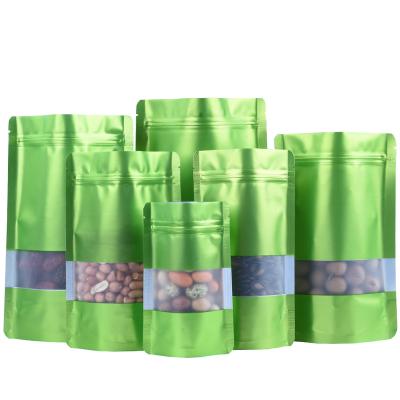 China 100Pcs Barrier Green Color Stand Up Mylar Bag Aluminum Foil Packaging Pouch With Clear Window Line for sale