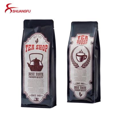 China Private Label 100g 250g 500g 1kg Custom Printed Aluminum Foil Flat Bottom Moisture Proof Resealable Black Coffee Bag for sale