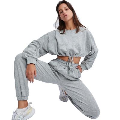 China Breathable Wholesale Plain Oversized Women Sports Wear Long Sleeves 2 Piece Sweatsuit Tracksuit Private Label for sale