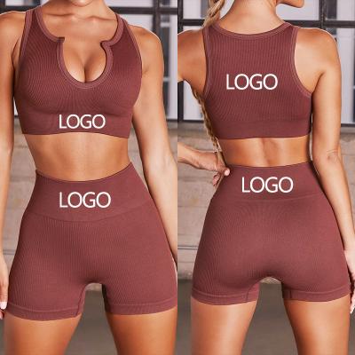 China INS Breathable Hot Selling High Waist Rib Seamless Gym Sport Bra Fitness Yoga Shorts Sets for sale