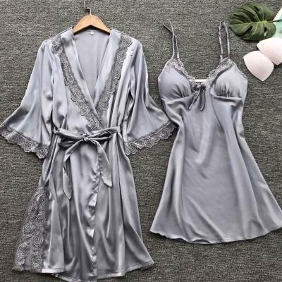 China Wholesale Custom Made High Quality Silk Thermal Pajamas Bathrobe Sets Sexy Satin Robes Women for sale