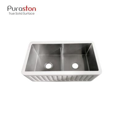 China Solid Surface Stoneless Faucet Farmhouse Apron Front And Double Bowl Stainless Steel Kitchen Sink for sale