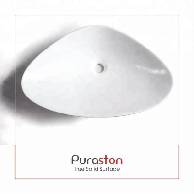 China Puraston Modern Oval Shape Pointed To Luxury Hotel Stone Resin Countertop Basin for sale