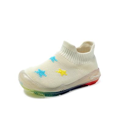 China Amazon Hot Sale Round Flex Fly Knitting Beige Star Breathable Knit Sock Shoes For Kids Boys Trainers Baby Shoes Cheap Size 3 for sale