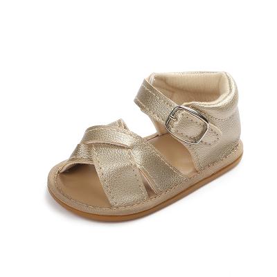 China Round PU Non-slip Solid Leather Infant Girls Prewalkers Gold Baby Shoes Infant Walking Shoes Grade 3 Baby Gold Sandals for sale