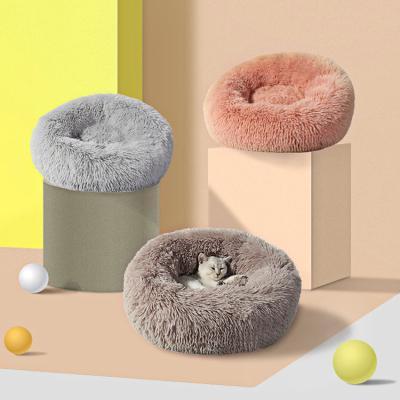 China Viable Wholesale Soft Luxury Round Dog Cat Bed Donut For Large Dog Warm Round Customized Designer Round Plush Dog Cat Pet Beds for sale