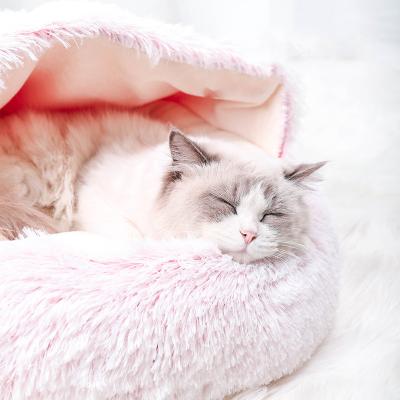 China Winter Stocked Cat Nest Plus Velvet Thickened Closed Stuffed Tart Shell Puppy Warm Pet Nest for sale