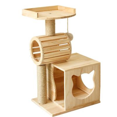 China Hot Sale Pine Wood Cat Tree Tunnel Stocked Cat Housing For Climbing High Quality for sale