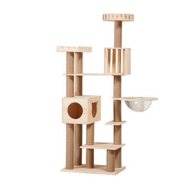 China Post Stocked Cat Tree Climbing Tower in Luxurious Solid Wood Pet Furniture Scratch for sale