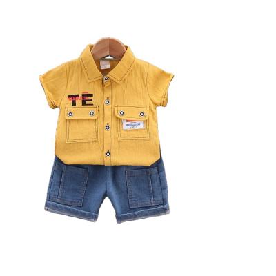 China 0-4 Years Old Boys Toddlers Anti-Shrink Jeans Spring Summer Shirt Short Sleeve 2 Piece Kids Clothes for sale