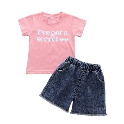 China 0-5 Years Girls Lolita Style GY Toddlers Spring Summer Shorts Sleeve 2 Piece Loveful Shirt Jeans Kids Clothing for sale