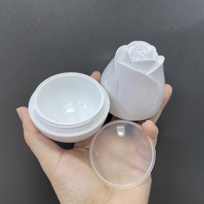 China Rose Flower Cosmetics Face Cream 2021 New Design Flower Cosmetic Jar PP ABS 30g Red Rose Plastic Bottle Face Style Romantic Fancy Empty Cream Jar For Facial Mask for sale