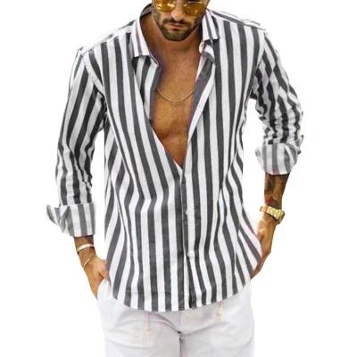 China New Fit Anti-pilling Stripe Men's Casual Shirt Dress Full Sleeve Shirt Loose Style Soft Cotton Plus Size Mens Shirts for sale