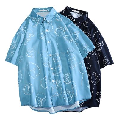 China New high street brand style Hawaiian artistic shirt face anti-pilling polyester beach shorts sleeve casual shirt printing men for sale