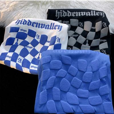 China Anti-wrinkle Fashion Custom 3d Bubble T-shirt Screen Printed T-shirt Hip Hop Digital Printed Checkerboard Printed T-shirt for sale