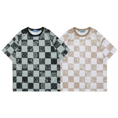 China New Custom Anti-Wrinkle Logo Checkerboard Printed Tee Shirts 95% Polyester 5% Spandex Sublimated Paisley Print T-Shirt for sale