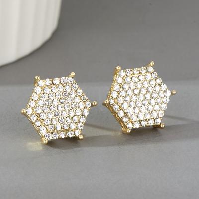 China DAICY Hiphop Factory Wholesale Cheap Iced Out Bling Gold Hip Hop Alloy Diamond Hexagon Stud Earrings for sale