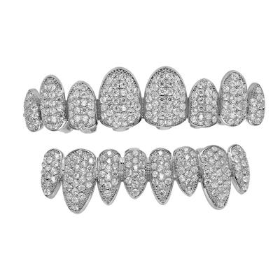 China Hiphop DAICY Jewelry Yiwu City factory high quality iced micro bling pave CZ top and bottom silver teeth grillz set for sale