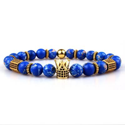 China New Style JEWELRY Hiphop DAICY Men Hip Hop CZ King Crown Beaded Bracelet Bead Bracelet Natural Stone Macrame for sale