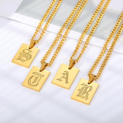 China DAICY FASHIONABLE Wholesale Unique Design Square Stainless Steel Old Vintage 18k Gold Plated English Initial Necklace Pendant for sale