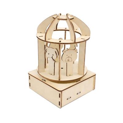 China DIY Project Fashion Merry-Go-Round Wooden Carousel Music Box Stem Education DIY Toy for sale