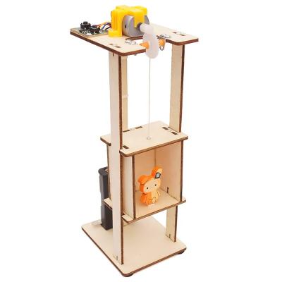 China DIY Project Science Educational Toy Rod Elevator Wooden Handmade Small Mini Elevator for sale